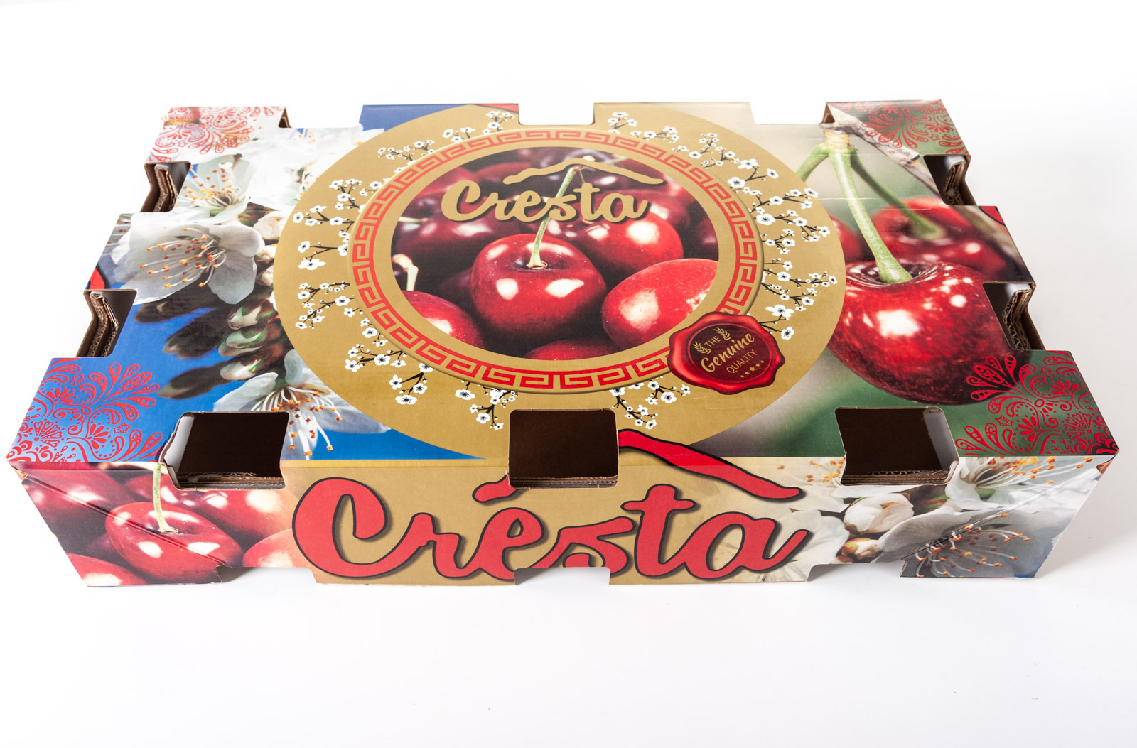 Diseño envase de cartón para Cerezas Cresta exportación - Imagina Arte Gráfico