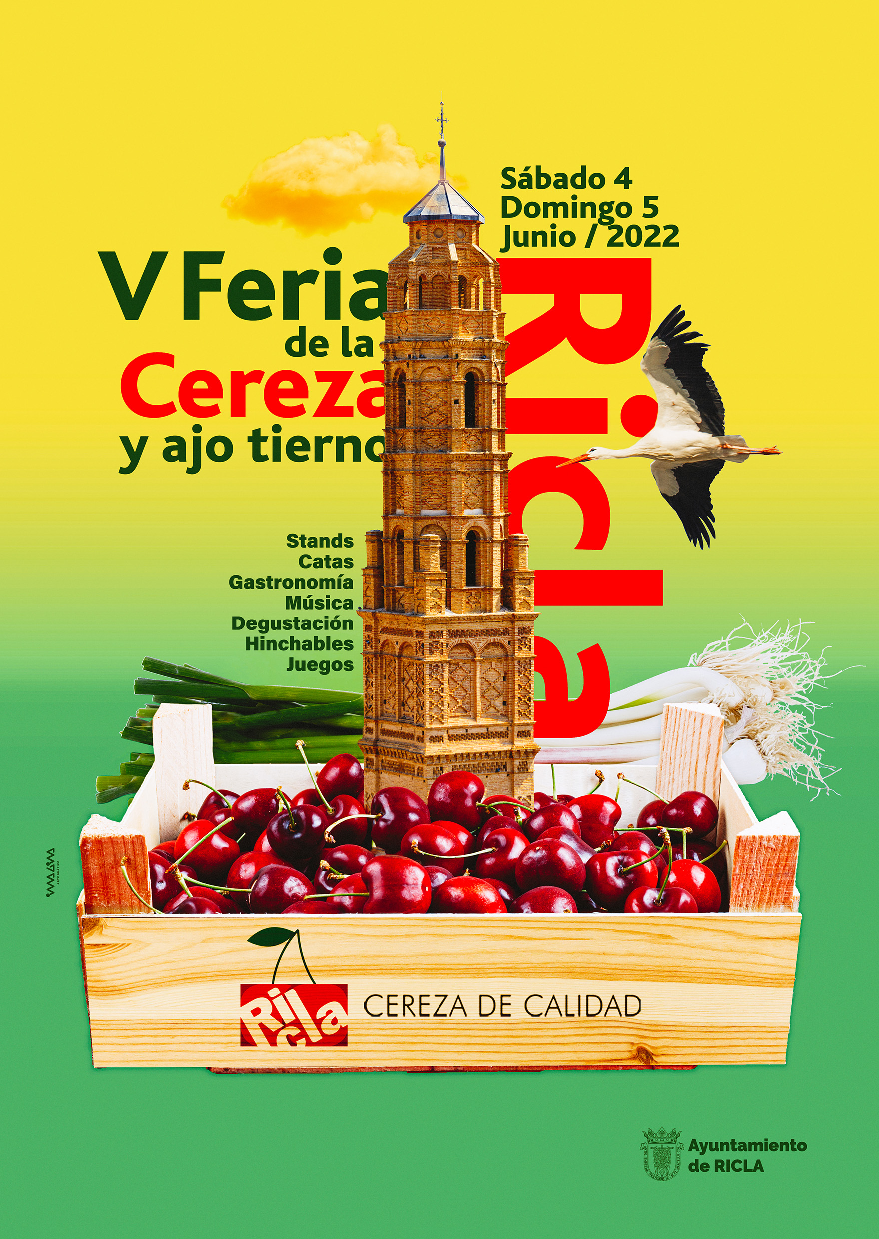 Cartel V Feria de la Cereza y el ajo tierno de Ricla - Diseño Imagina Arte Gráfico