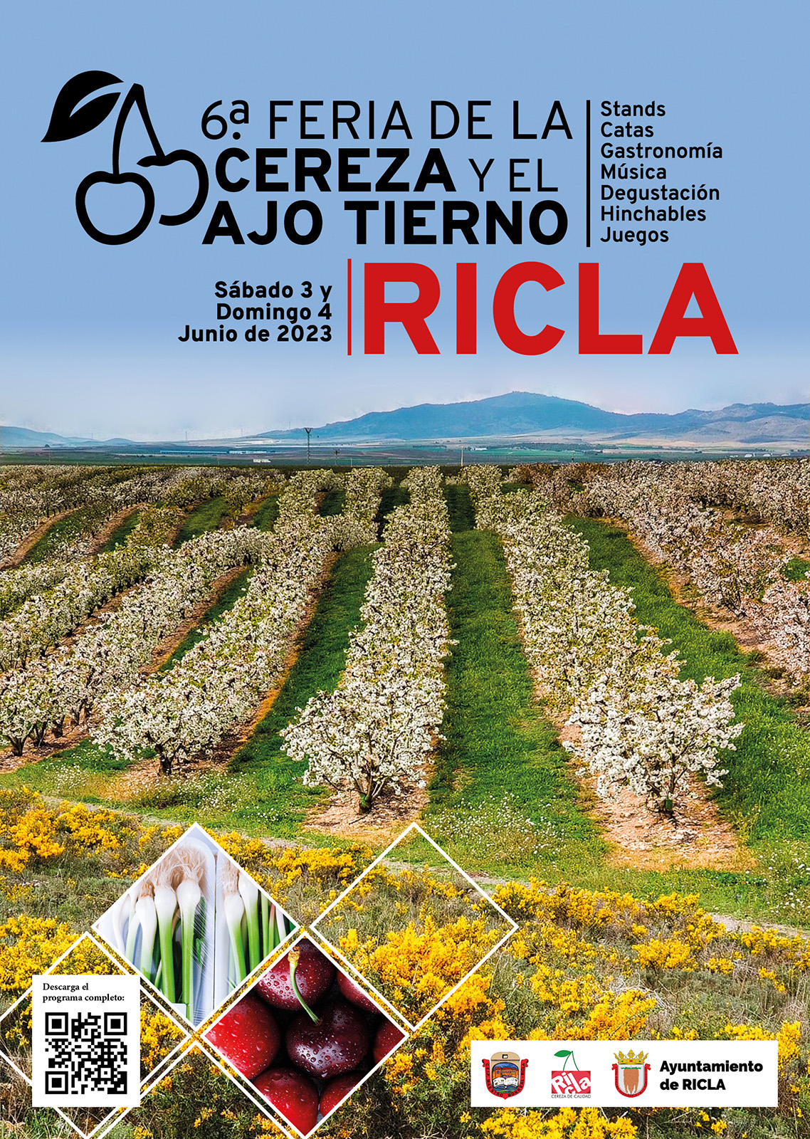 Cartel VI Feria de la Cereza y el ajo tierno de Ricla - Diseño Imagina Arte Gráfico